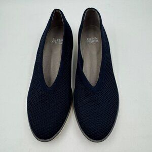 Eileen Fisher Womens Seam Knit Stretch Flat Loafer Slip-On Navy Blue Size 6.5